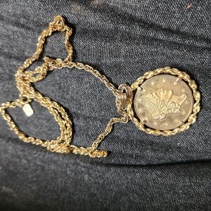 Avon Gold Medallion Necklace with Rope Design